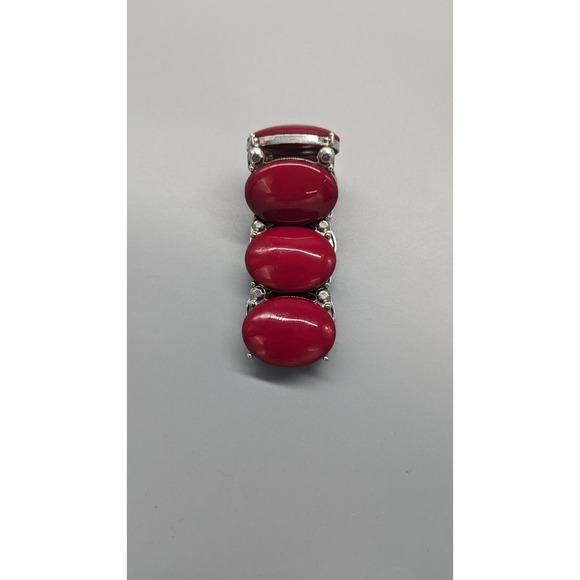 Red Acrylic Necklace Bracelet Set Pendant Silver Tone Chain Adjustable Necklace - Picture 6 of 10